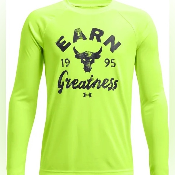 New Under Armour x Project Rock Boys NWT Earn Greatness yellow neon top YXL - Picture 1 of 2